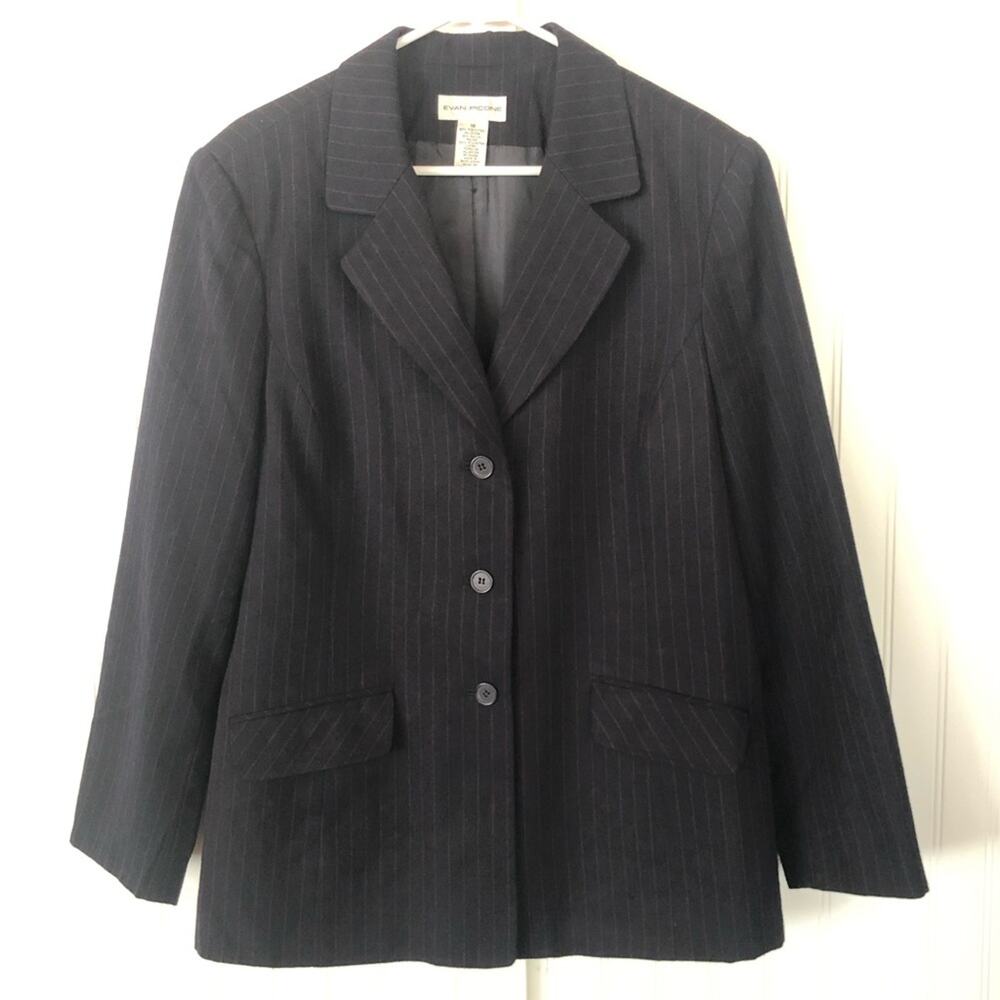 Vintage Plus Size Pinstripe Blazer Navy Blue and Red Stripe Shoulder Pads 16 18